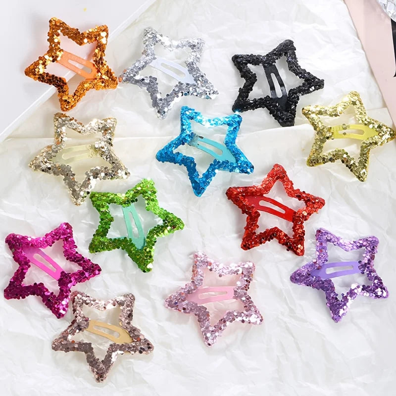 20Pcs Hollowed Star Hair Clips Colorful  Sequins Star Snap Hairpins Sweet Headpiece Hair Barrettes Hair Accessories for Girls