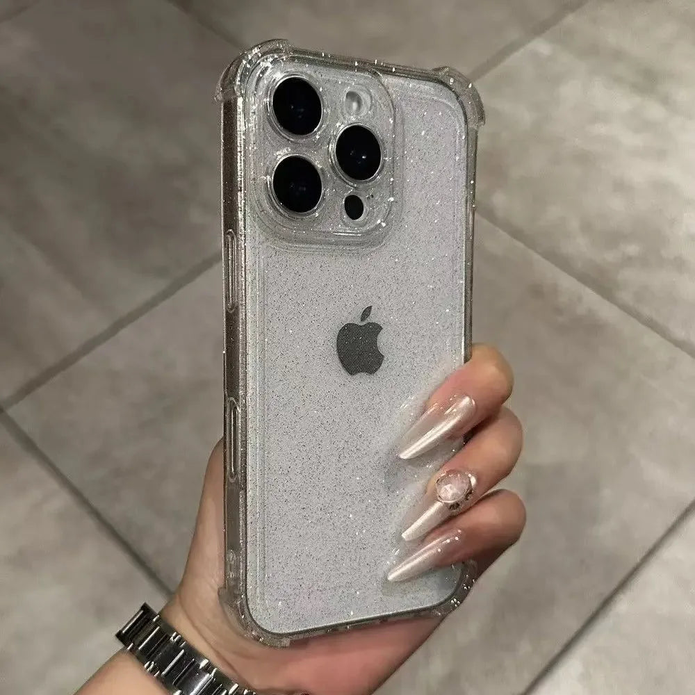 Luxury Shockproof Clear Bling Glitter Phone Case For iPhone 17 16 15 14 13 12 11 Pro Max Plus 16E Transparent Soft Bumper Cover