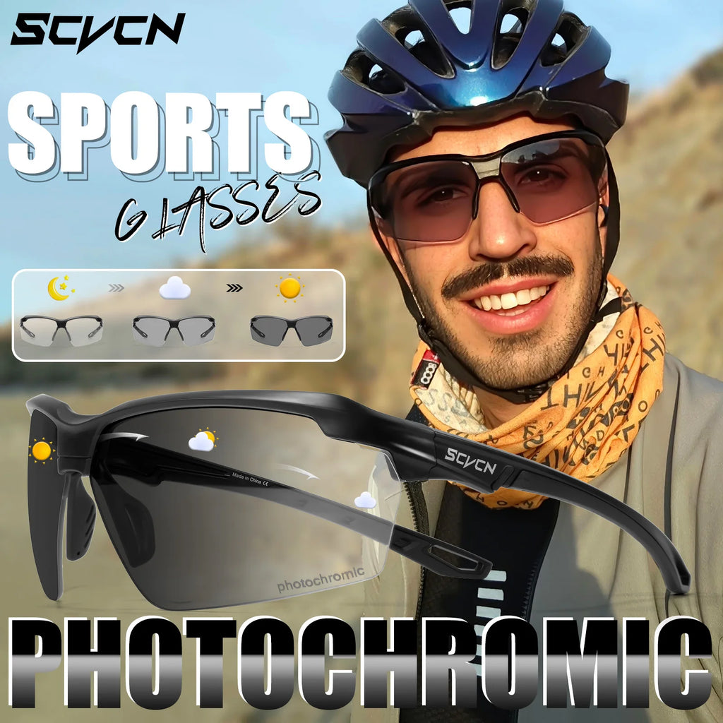 SCVCN Photochromic Cycling Glasses Outdoor Running Sunglasses Men Shockproof Tactical Goggles Outdoor Airsoft Shooting Glasses