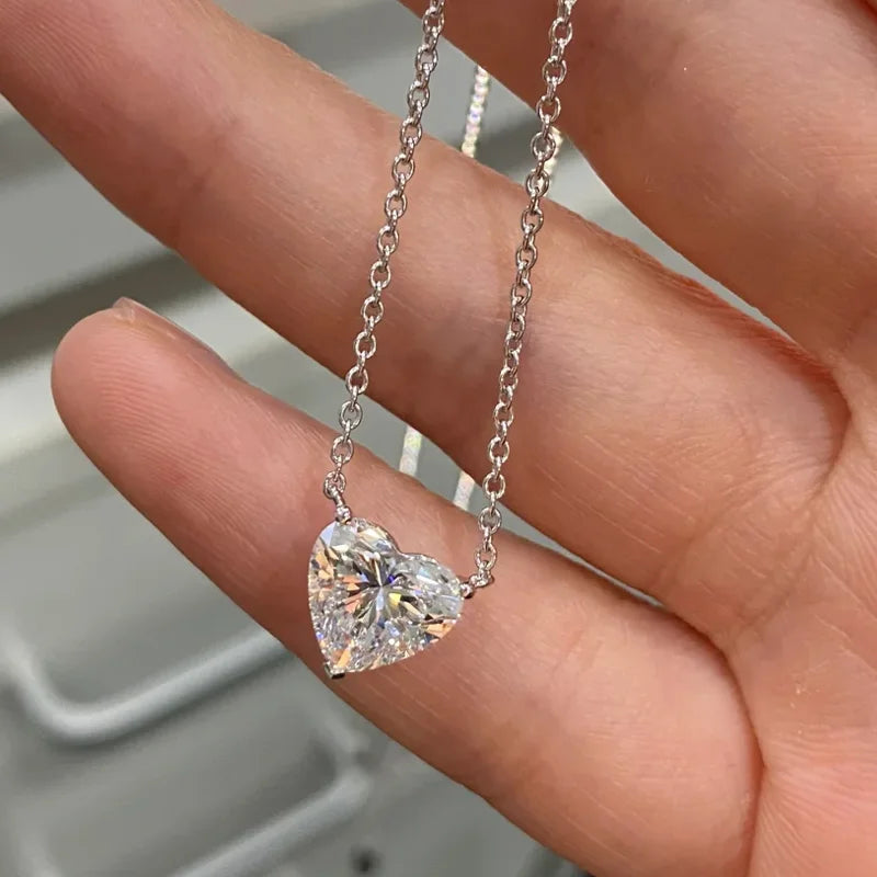 WSHUO 1/2/3ct Heart Cut Moissanite Pendant Necklace S925 Pure Silver Plated 18K Gold Women Necklace jewelry Gift GRA Certified