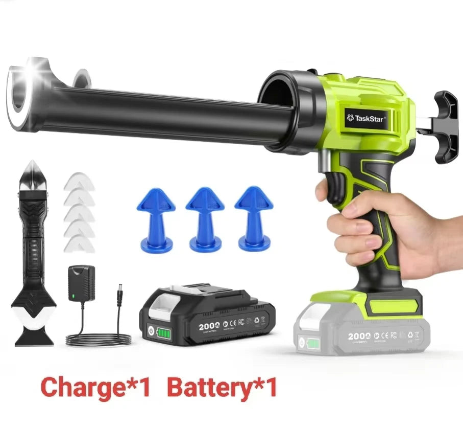 Taskstar Electric Caulking Gun No Drip with 1*2.0Ah Battery 250KG 10OZ Dripless Cordless Battery Powered Tool with LED Light for Filling and Sealing For Makita Battery