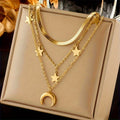 New Fashion Star Moon Pendant Multi-layer Necklace Ladies Personalized Stacking Design Holiday Jewelry Accessories
