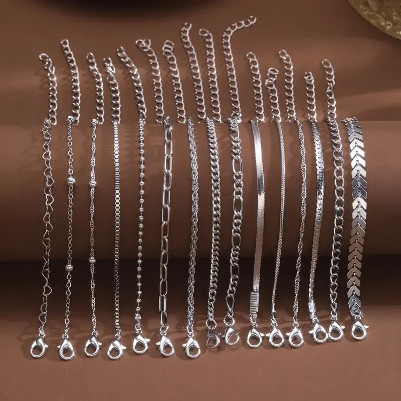 5/15 Pcs Set Silver Color Chain Bead Bracelets for Women Simple Elegant Vacation Beach Party Casual Jewelry Versatile Daily Wear