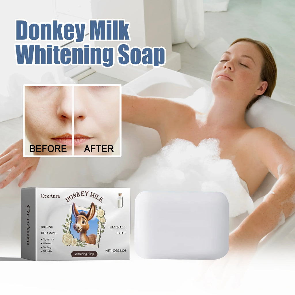OCEAURA Donkey Milk Whitening Soap with Donkey Milk, Butyrospermum Oil Bath Soaps Donkey Milk Soap Suitable for All Skin Types