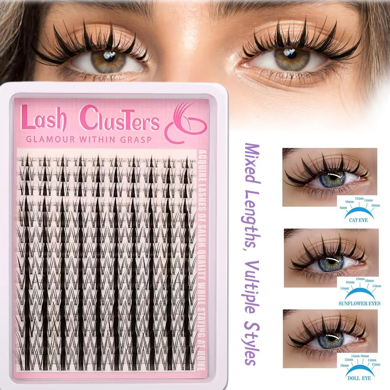 32 Rows Cartoon Eyelashes, Includes Various Styles Such As Cartoon , Anime Eyelash Clusters,Natural Style Eyelashes Suitable