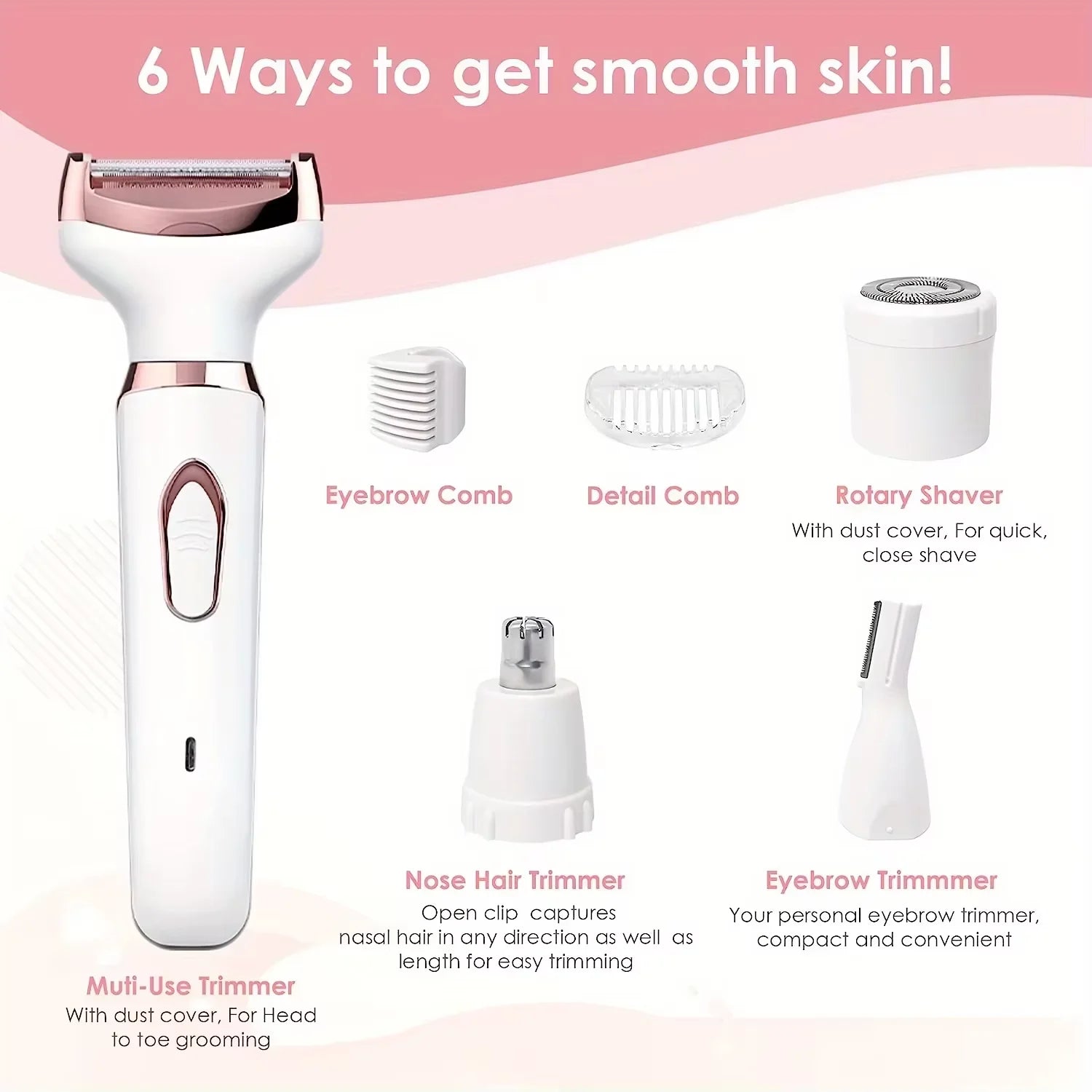 HOMEFISH 4 In 1 Electric Lady Shaver Body Hair Removal Epilator Painless Cordless Trimmer Razor, Gifts For Women
