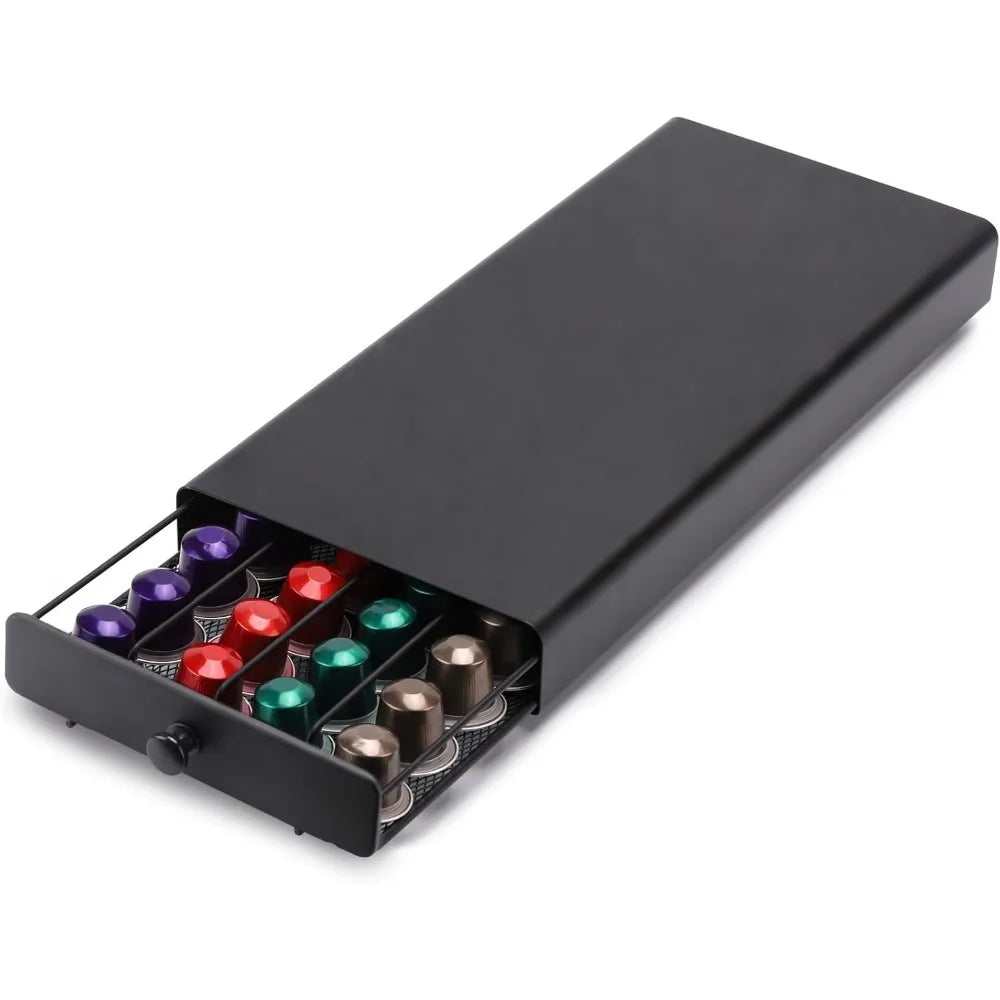 Coffee Pod Drawer Holder Storage Organizer 40 Capacity Pod Capsule Metal Coffee Station for Capsules Home Office Counter