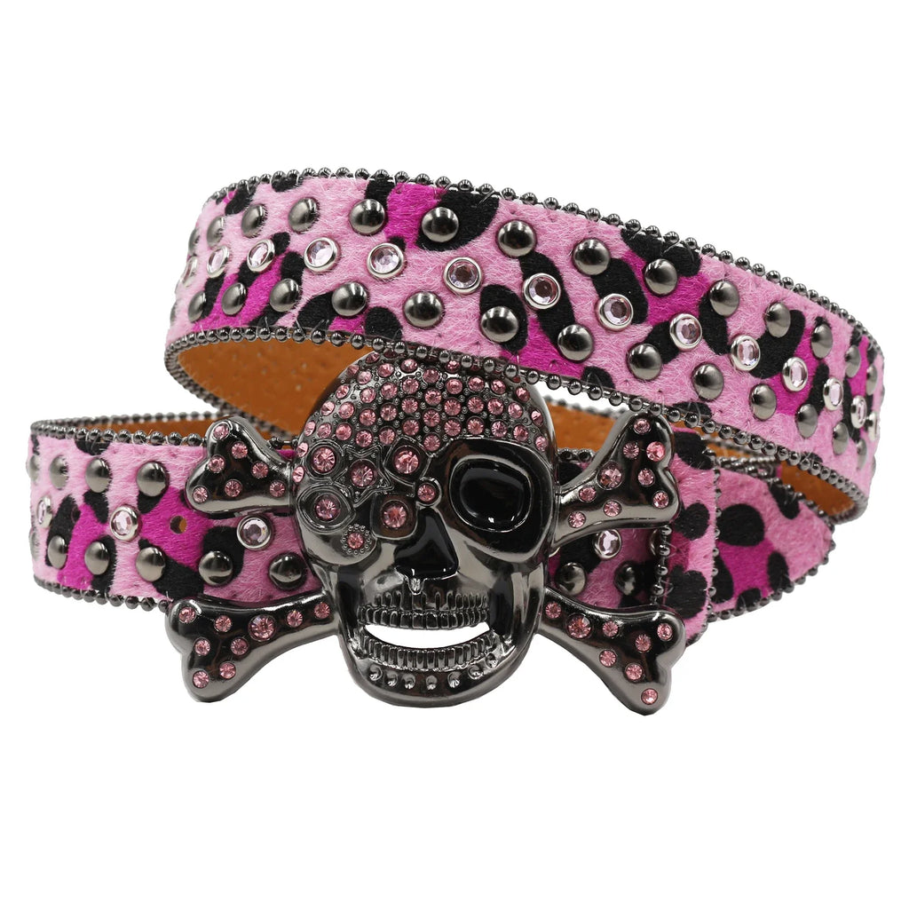 Hot Rhinestone Belts Studded Skull Lether Belts for Women Luxury Designer Brand Strap For Jeans Suppliers White Black