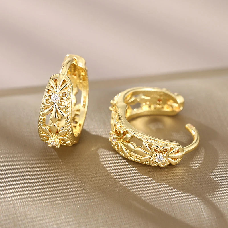 HuitanTrendy Women Hoop Earrings Hollow Out Design Wedding Party Elegant Jewelry Silver Color/Gold Color Inlaid CZ Accessories