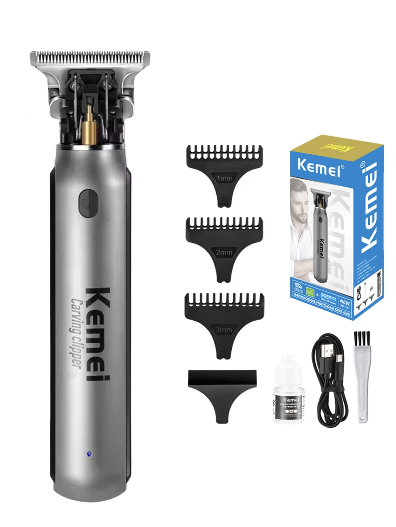 USB charging Zero-cut Blade Cordless Hair Trimmer Kemei KM-1757 Hair Clipper Hollow head Barber Hair Cut Machine