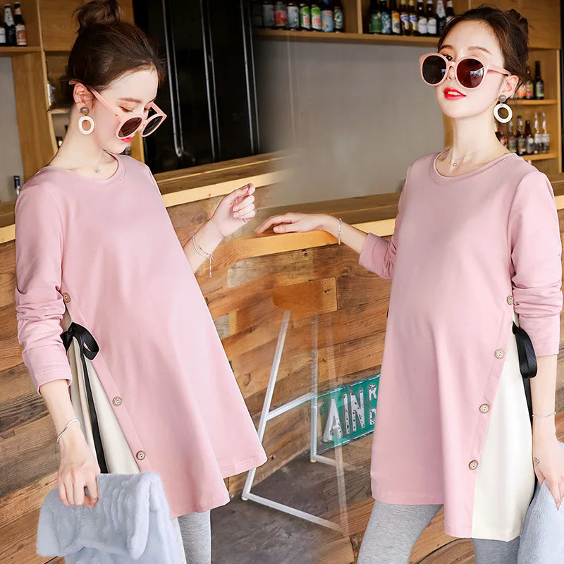 Womens Maternity Tops Long Sleeve Solid Tunic Casual Pregnancy T-Shirt Maternity Clothes Comfy Flattering Suit