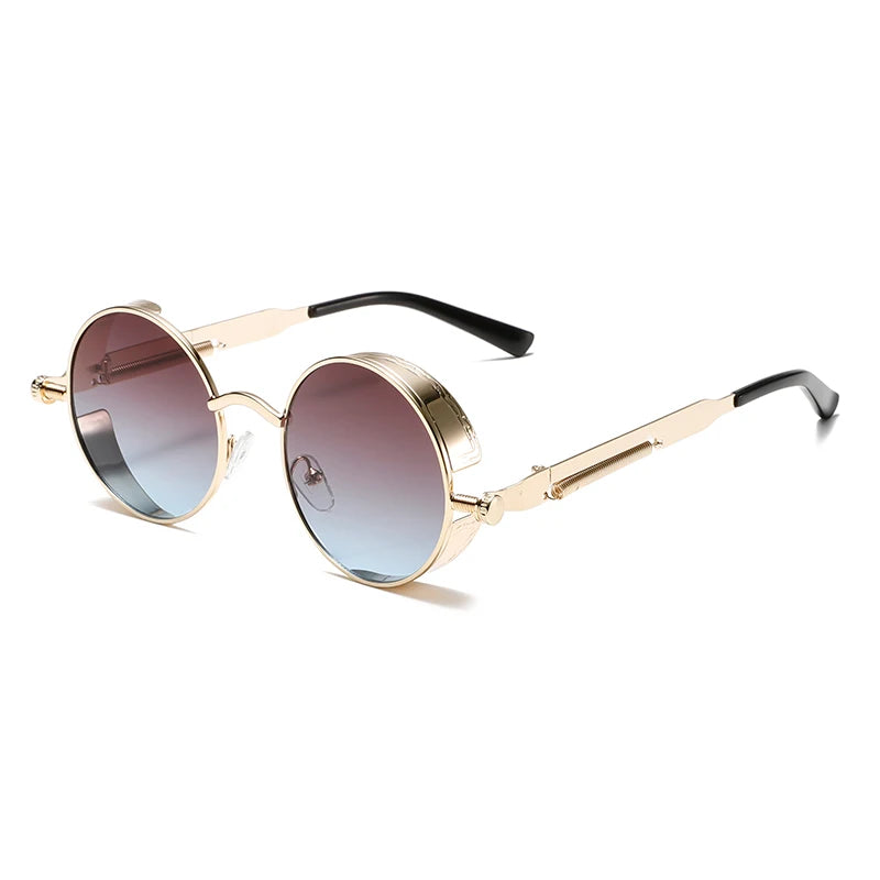 KAMMPT New Fashion Steampunk Metal Shades Original Brand Design Round Decor Sunglasses Chic Vacation Beach Anti UV Sun Glasses