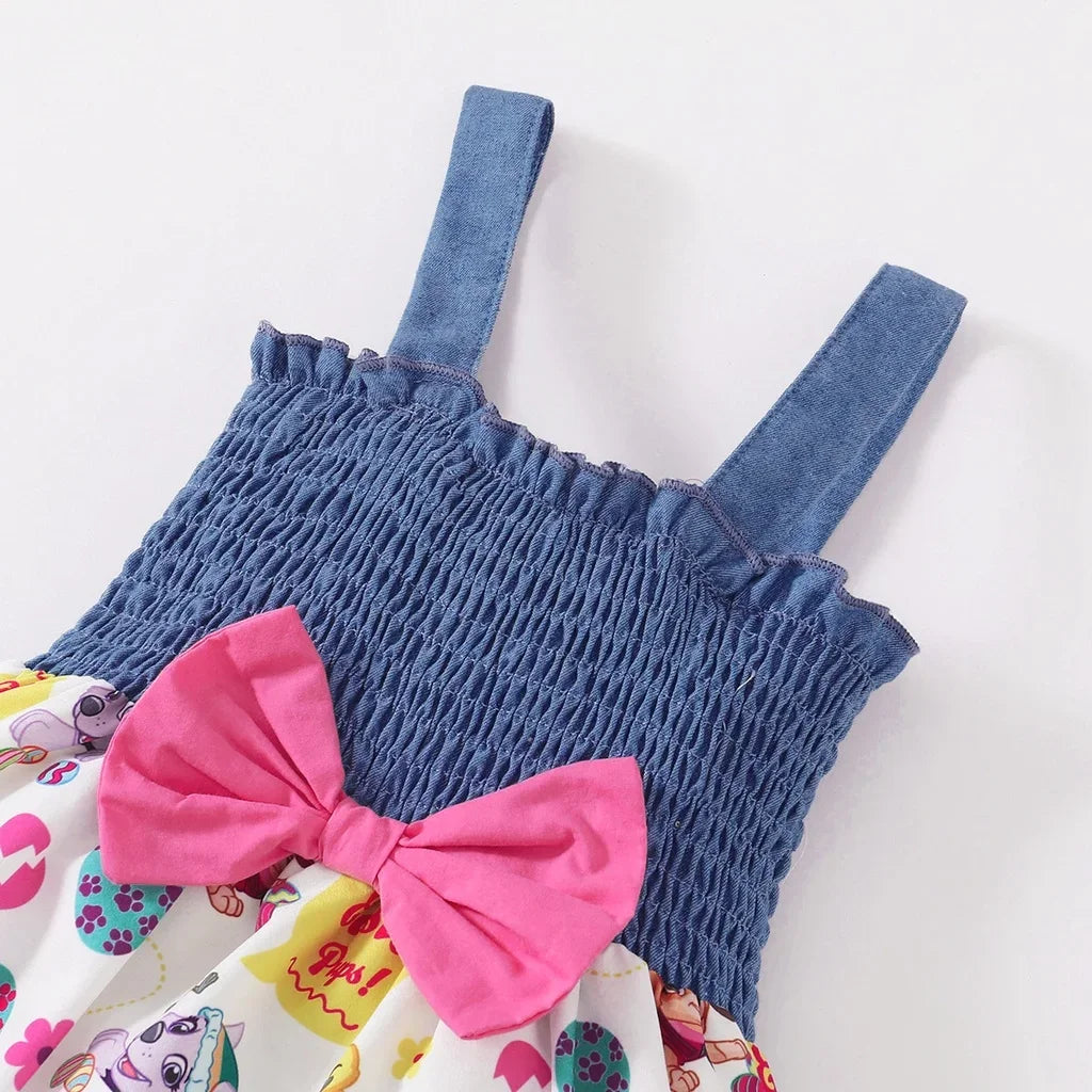 Fashion Dress for Kids Girl 1-6 Years Infant Girl Sleeveless Sling Pleated Dress with Bow Summer Costume Birthday Party Wear