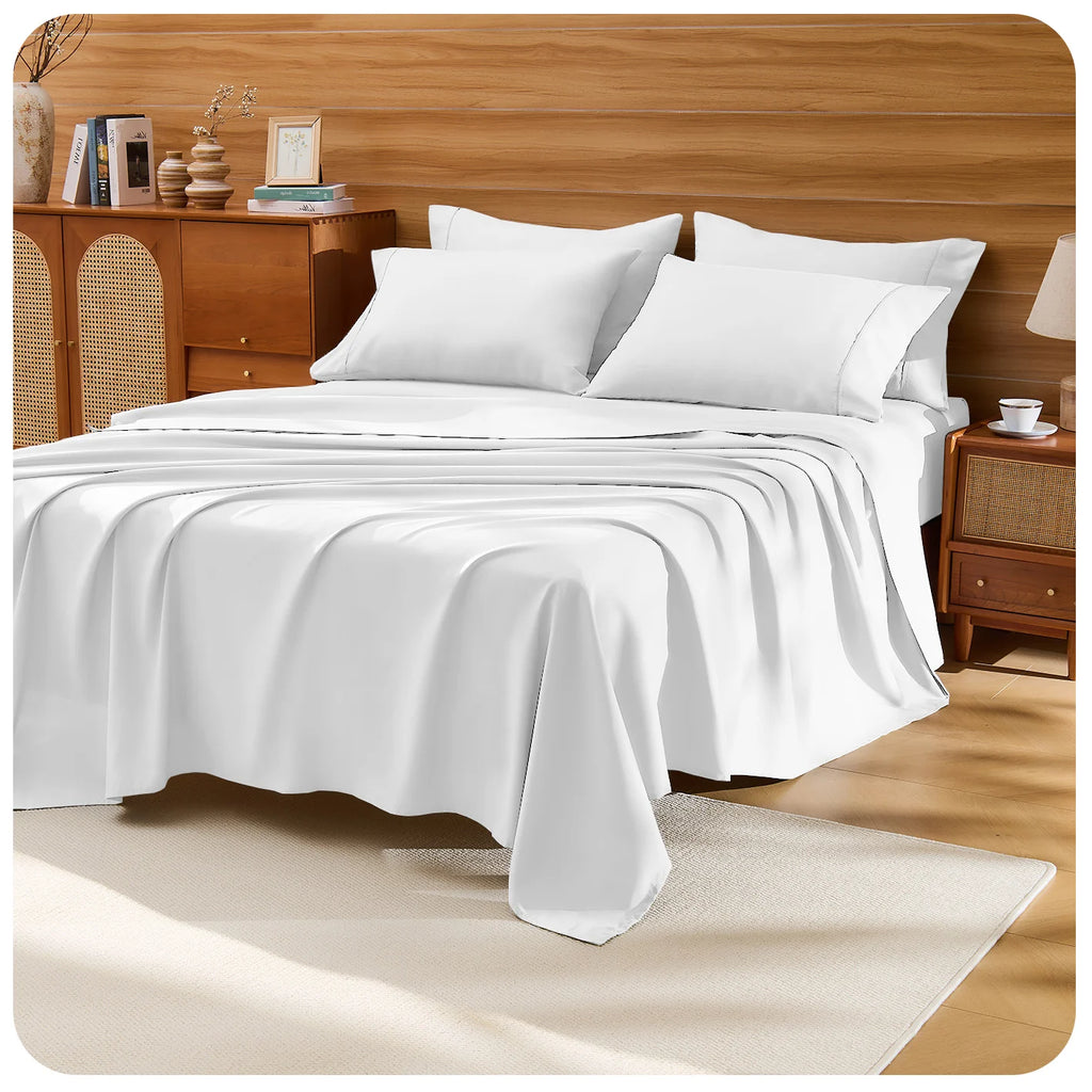 Cool & Soft Queen Size 4-Piece Bedding Set, Double-Sided Brushed Fabric, Easy Care Deep Pocket Fitted Sheet Fits Mattresses Up to 18 Inches, for Bedroom & Hotel Use, Local Warehouse Shipment, Ideal Holiday Gift