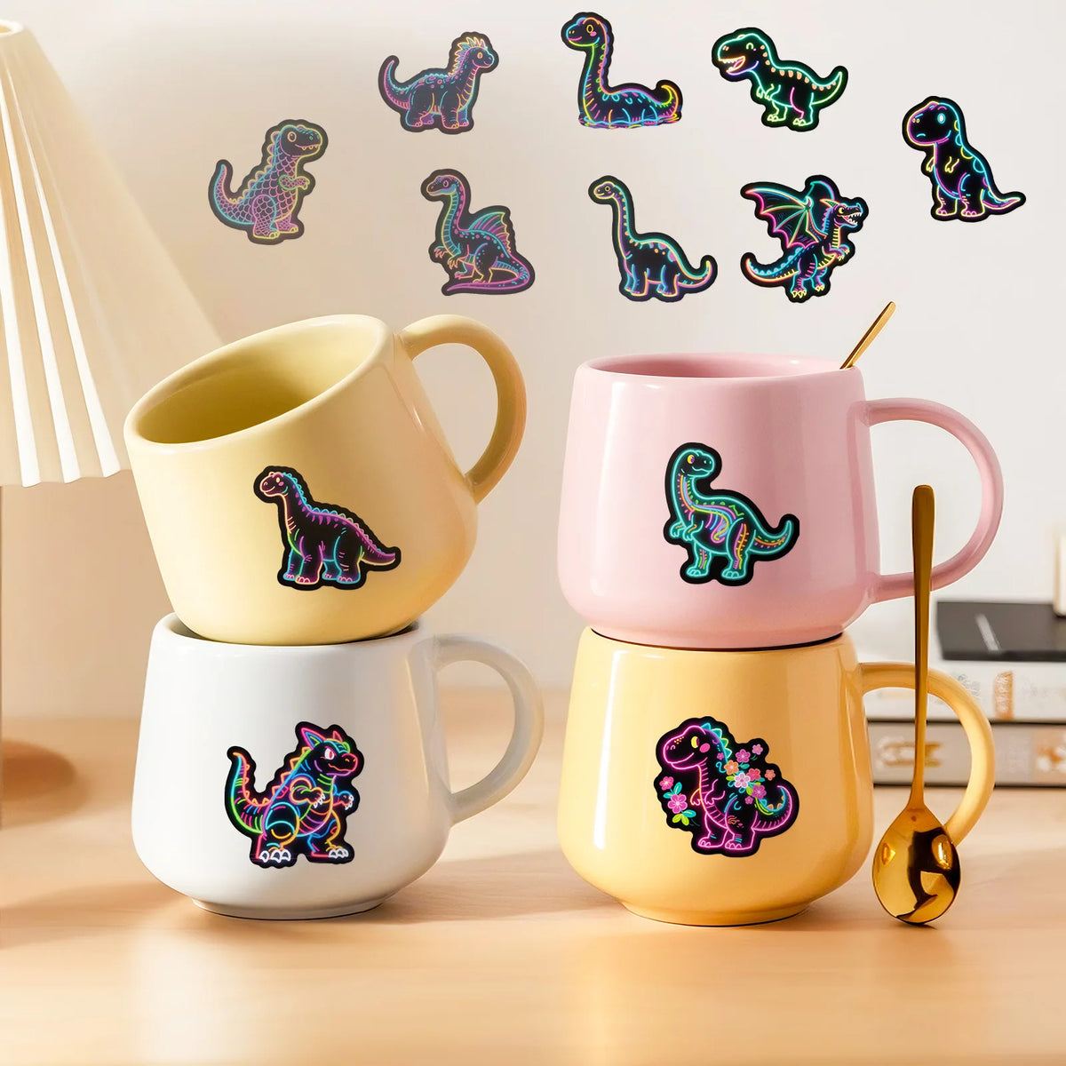 50Pcs Neon Graffiti Stickers Dinosaur Cartoon Stickers Colorful Dinosaur DIY Guitar Skateboard Water Cup Mobile Phone Stickers