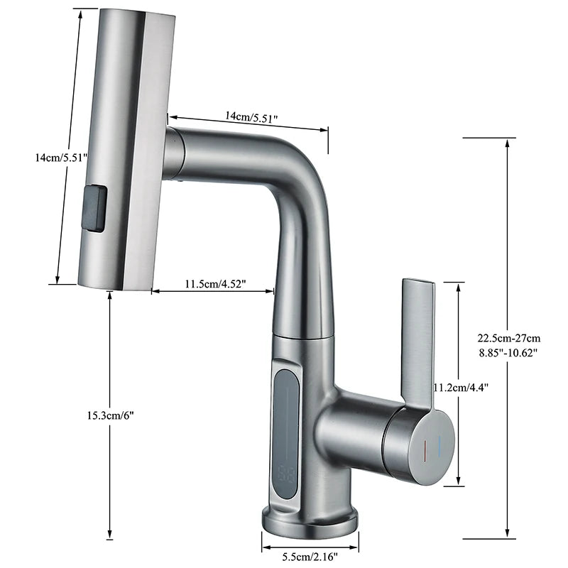 Intelligent Digital Display Pull Out Kitchen Faucet Cold Hot Mixer Taps Rotatable Sink Lifting Basin Faucet
