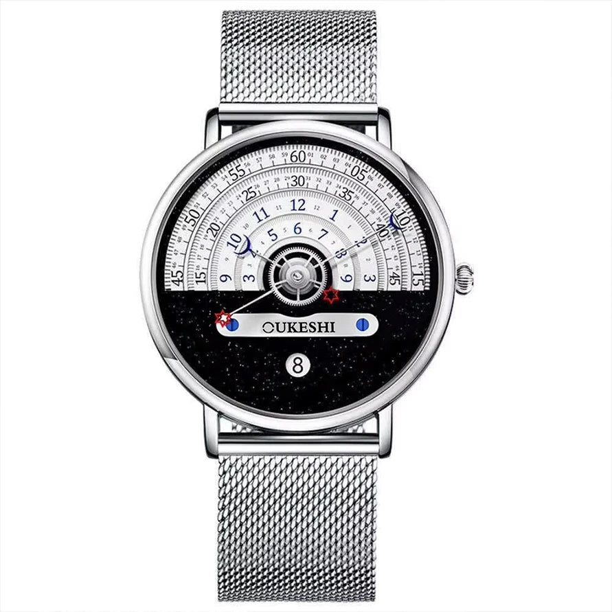 Unique Business Men Watch Fashion Auto Date Stainless Steel Strap Quartz Wristwatch Man Gifts For Him Calendar Clock