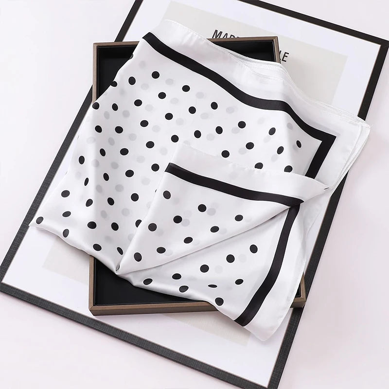1pcs 70cm Luxury Fresh Polka Dot Printed Silk Scarf for Women Imitation Silk Simple Hijab and Elegant Headwear Square Bandana