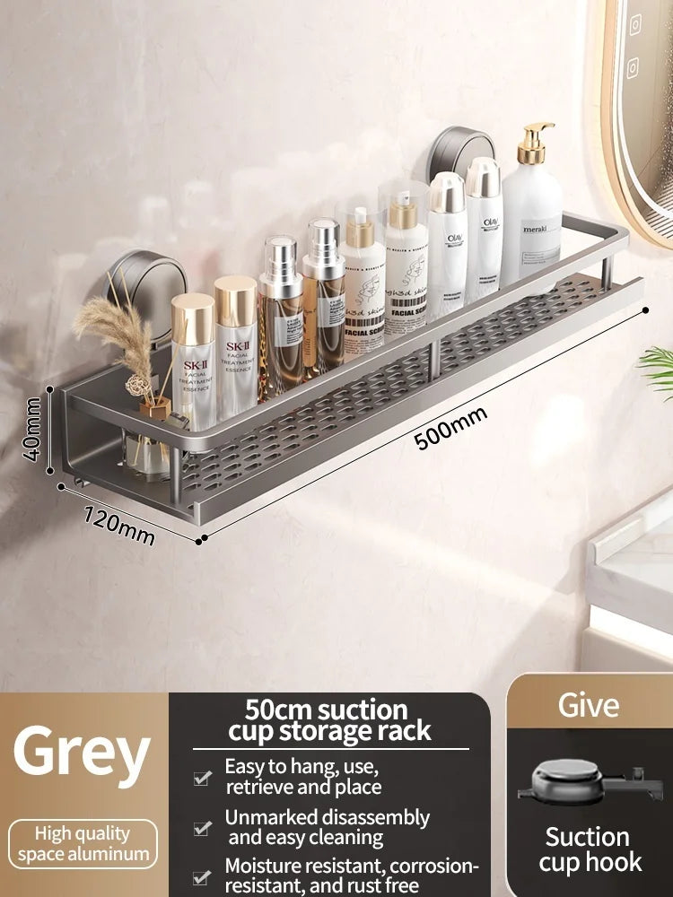 Bathroom No Drill Suction Cup Suction Rack Bathroom Shelf Toilet Space Aluminum Hanging Rack Bathroom Organizer Hang On The Wall