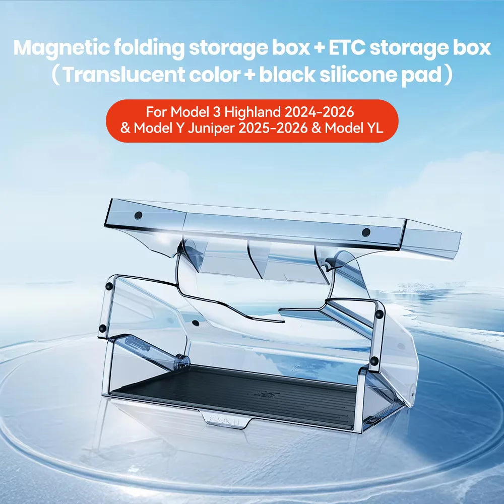 Magnetic Under Screen Storage Box for Tesla - YZ Foldable Tray Accessory for Highland Model 3 & Juniper Model Y ETC Organizer