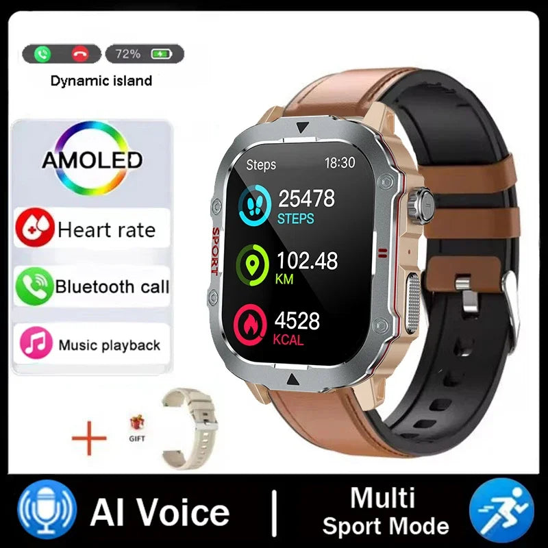 2026 New Military Smart Watch Men Waterproof Outdoor Sports Fitness Tracker Health Monitor 2.19" BT Call Smartwatch