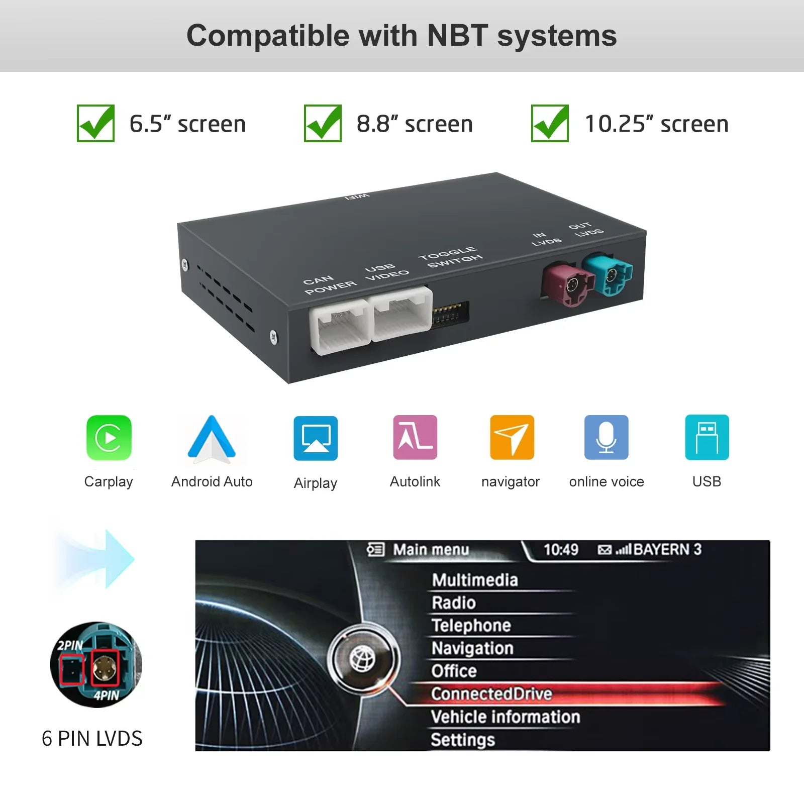 Wireless CarPlay Android Auto for BMW Series 6 F06 F12 F13 G32 2010-2020 CIC NBT EVO System with Mirror Link GPS BT Function