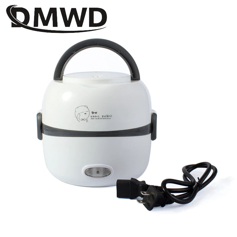DMWD MINI Rice Cooker Thermal Heating Electric Lunch Box 2 Layers Portable Food Steamer Cooking Container Meal Lunchbox Warmer