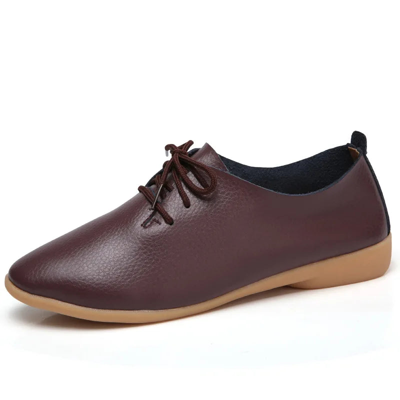EOFK Spring Autumn Women Oxford Shoes Medical Casual Leather Ballet Flats Lace Up Soft Comfortable Ladies Derbys