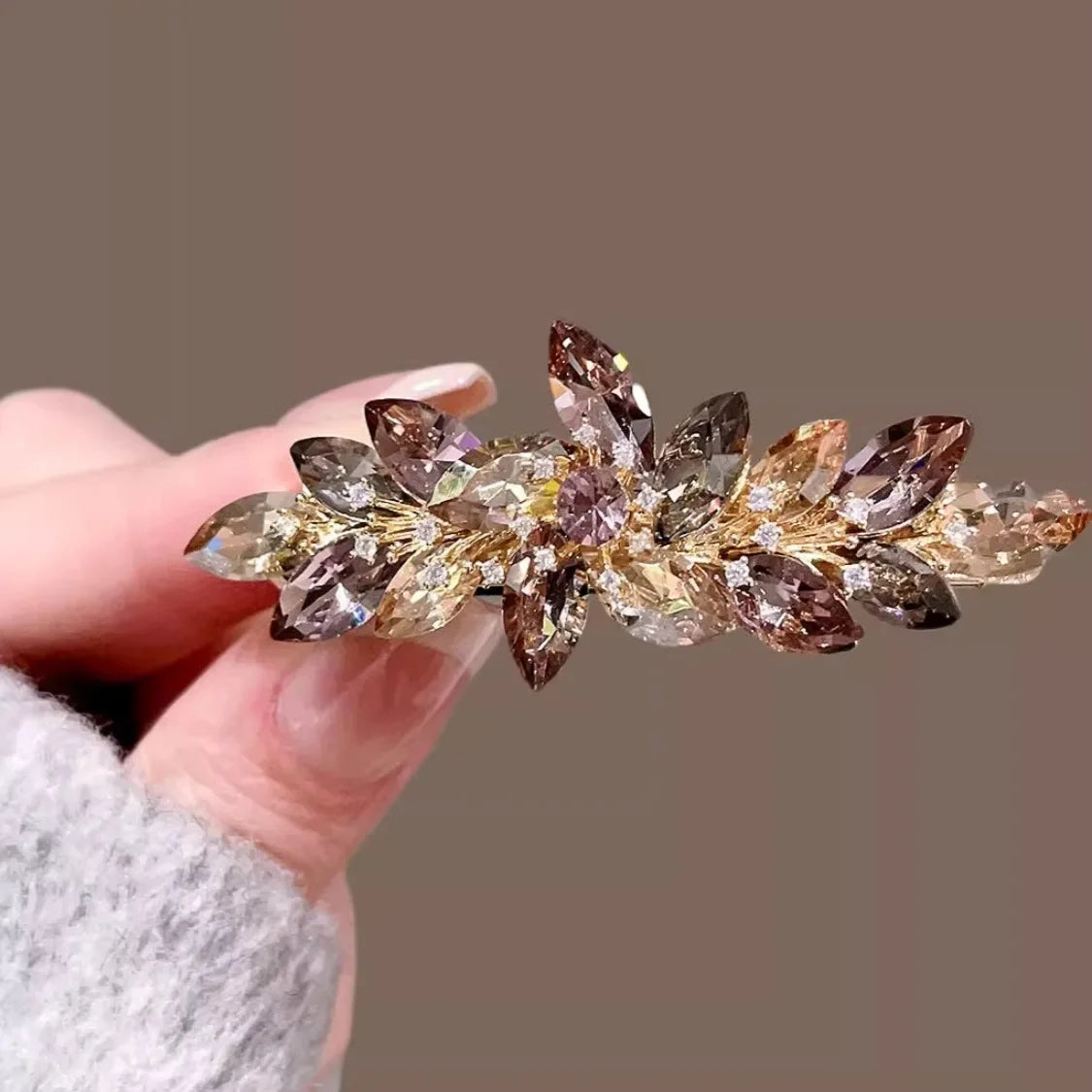 Luxury Colorful Crystal Folower Hairpin Spring Clip High-end Women's Back of Head Half-tied Hair Clip France Hair Accessories