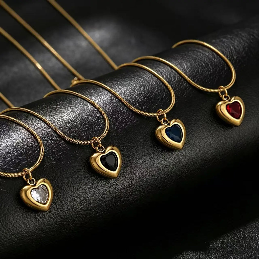 316L Stainless Steel Heart Pendant Necklace For Women Snake Chain Red Heart Zirconia Necklace Waterproof Fashion Jewelry Gift