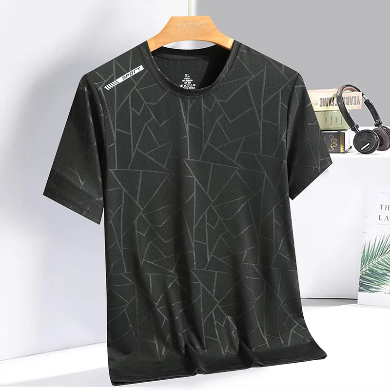 Summer Camouflage Ice Silk T-Shirt Short-Sleeved Round Neck Sports Shirt Thin Breathable Quick Drying Simple and Versatile Light
