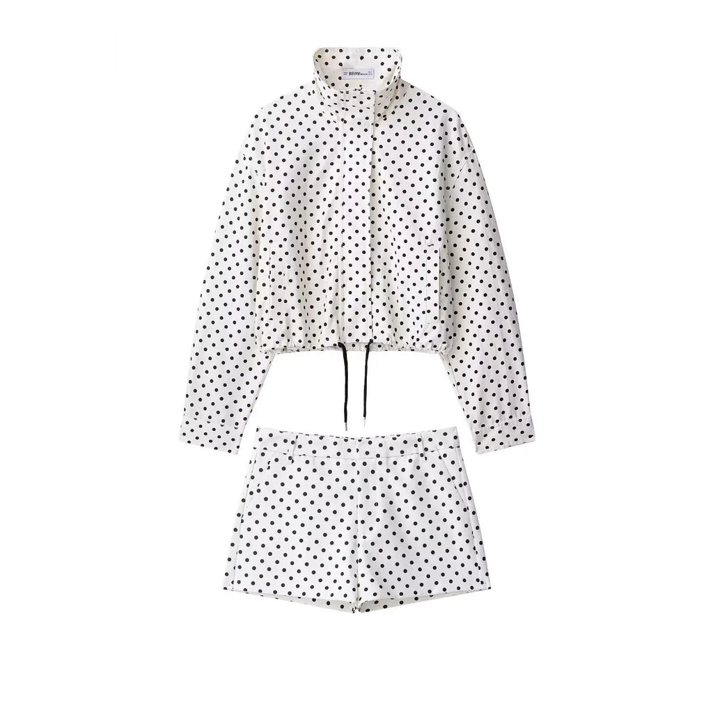 TARUXY Fashion Polka Dot Print Jacket Coat Women's Stand Collar Long Sleeved Workwear Coat Ins Hot Short Casual Female Jackets