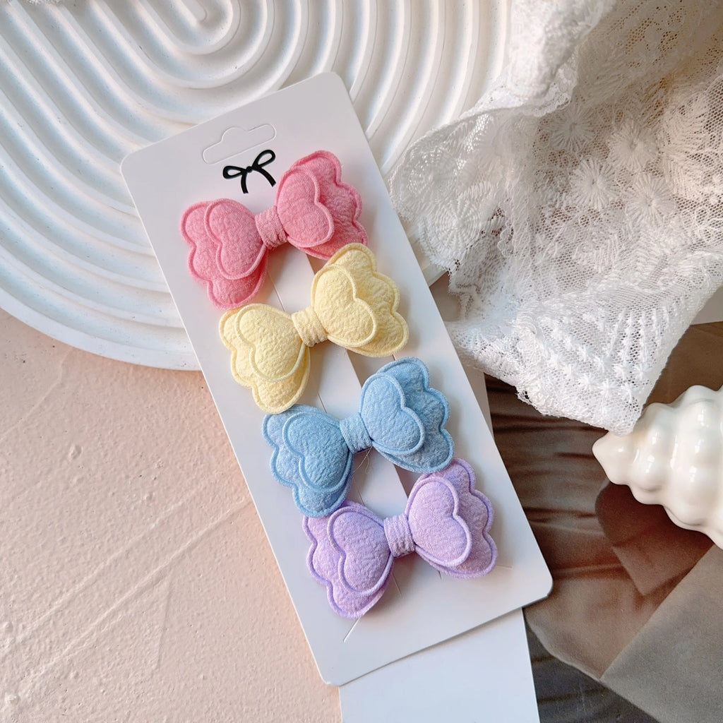 3/4/10Pcs Hot Sale Candy Color Hair Bows Clip Girls Double Layered Bow Cute Kid Bangs Hair Pin Cotton Safe Baby Hair Accessories