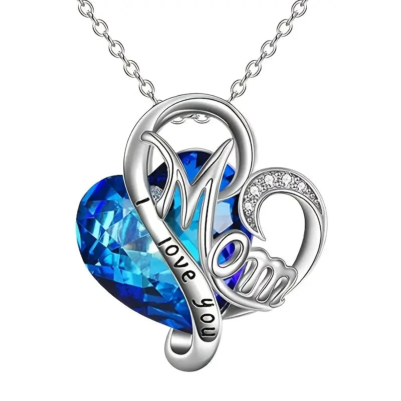 Huitan Mother's Day Necklace for Mom Luxury Trendy Craved Pendant Necklace Pink Flower Aesthetic Neck Accessories Love Jewelry