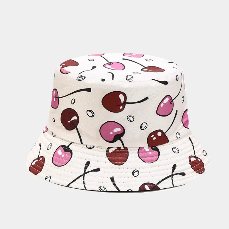 New Creative Fruit Pattern Fisherman's Hat Unisexdouble Sided Bucket Cap Uv Protection Panama Sun Caps for Girls Beach Hats