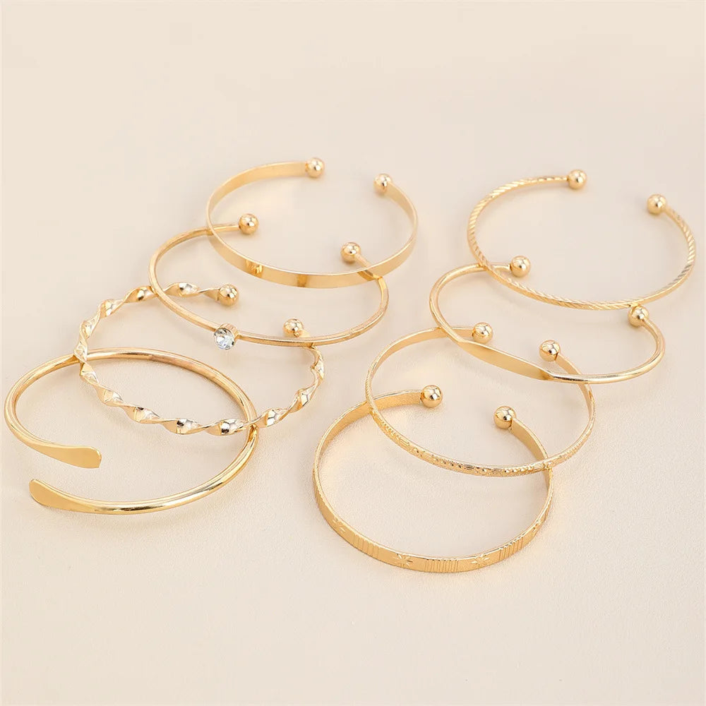 8pcs/set Fahsion Twist Texture Crystal Geometric Bangles Bracelets Set for Women Statement Jewelry Accessories