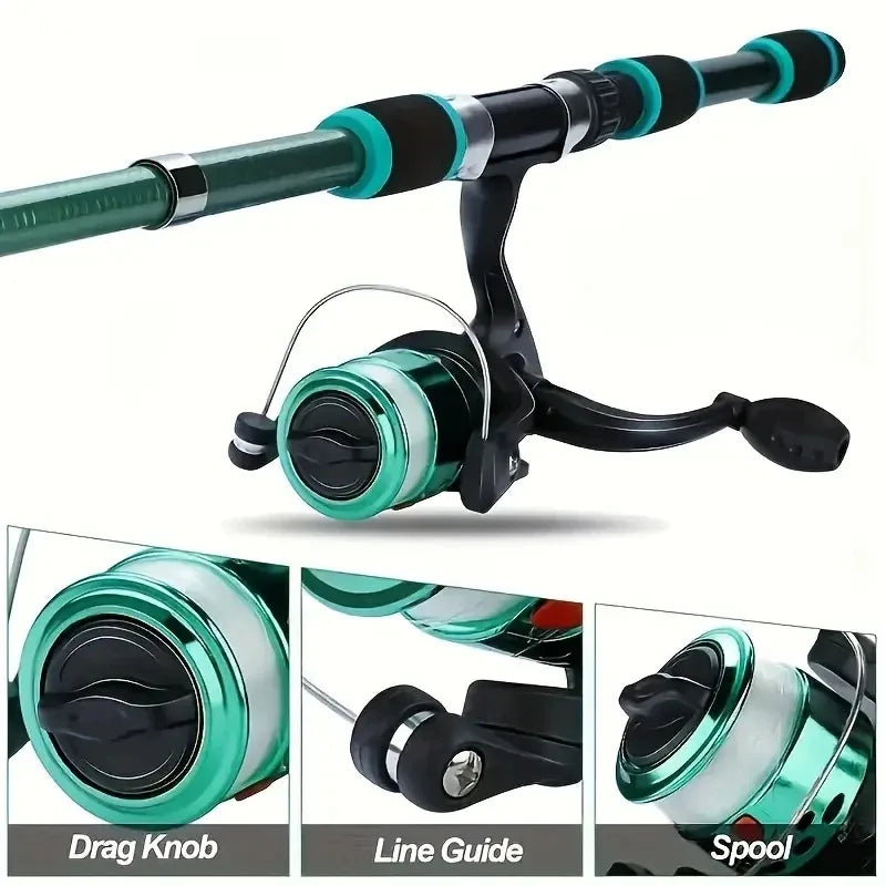 Fishing Pole Set Full Kits With Telescopic Fishing Rod And Spinning Reel Baits Hooks Travel Pole Set  Bait, hook, tackle set