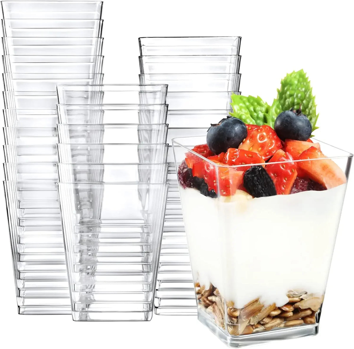 Exquisite Mini Dessert Cups with Spoons Square Dessert Cups with Tasting Spoons Mini Parfait Cups Appetizer Plastic Dessert Cup