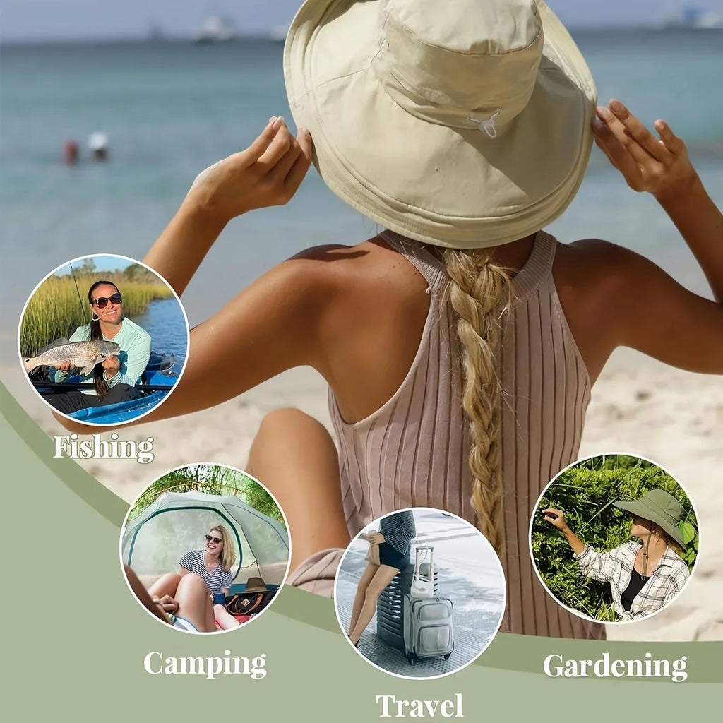 Sun Cap - Breathable foldable design with adjustable straps for beach gardening and outdoor activities.