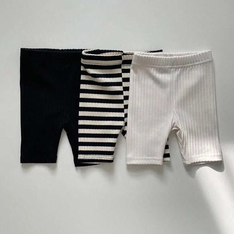Spring Girls' Middle Pants 0-6 Year Old Striped Cotton Children's Pants Solid Color Casual Boys Baby High Elastic Pants