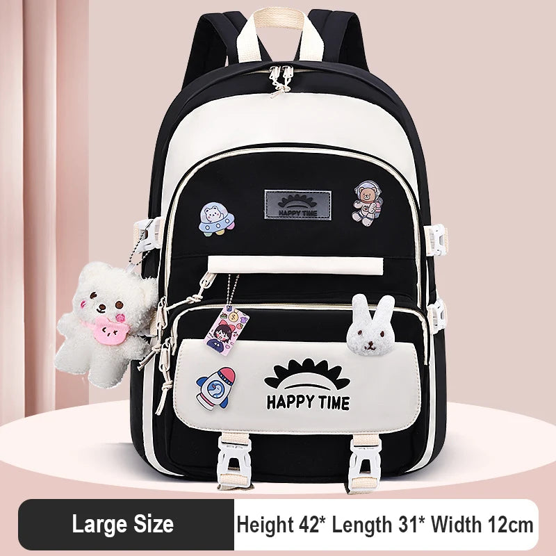 Large Capacity Cute Women Multi-Pocket Nylon Backpack Ins Junior High School Student School Bag Female Girl Backpack Laptop Book