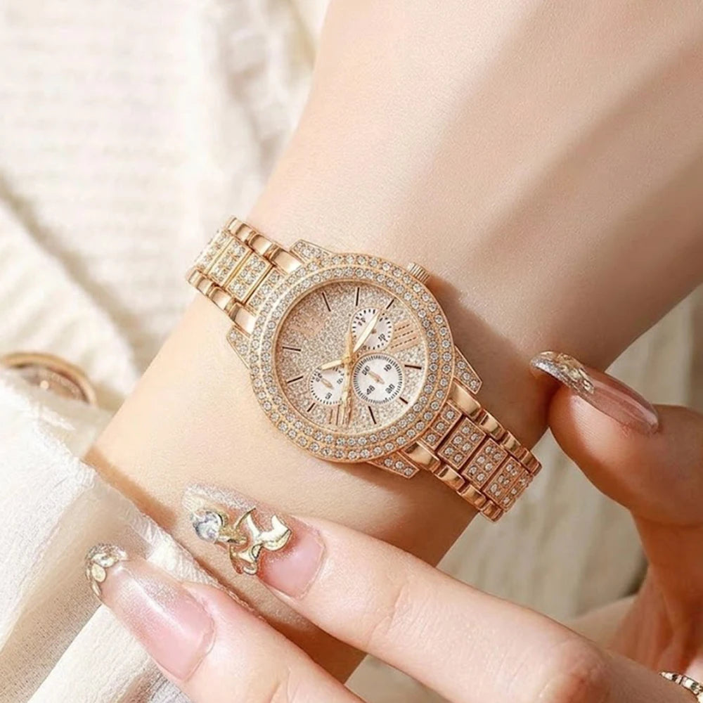 5Pcs/Set Unisex Jewelry Watches Women's Wristwatch Accessories Rose Gold Fashion Trendy Business Elegant Classic Exquisite Light Luxury Rhinestone Luxury Bracelet Watch Set Y2K Suitable for Daily Outfits and Our Holiday Gifts