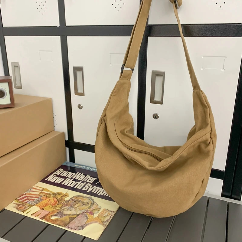 Solid Color Canvas Female Crossbody Bags For Women Large Capacity Shopping Messenger Bag Student Shoulder Bag Unisex School Bag
