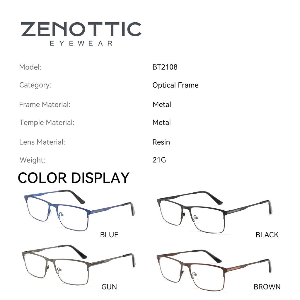ZENOTTIC Alloy Prescription Glasses Men Square Anti Blue Light Progressive Eyeglasses High Quality Myopia Photochromic  Eyewear