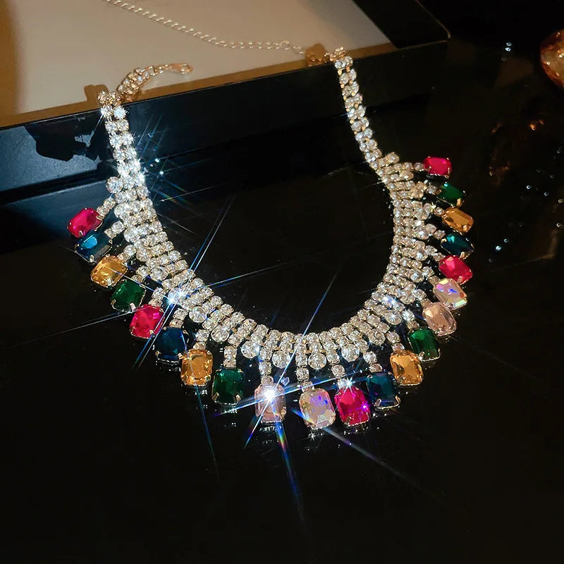 Luxury Rhinestone Crystal Chokers Necklaces For Women Multilayer Imitation Pearl Chain Necklace For Party Wedding Jewelry K-