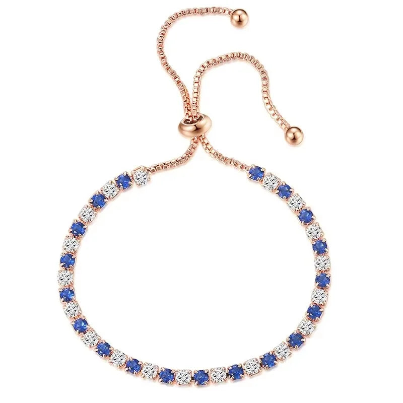 Rose Gold Adjustable Slider Bracelet for Women Colorful/Blue White Tennis Bracelet Fashion Dainty Crystal Bracelets Jewelry Gift