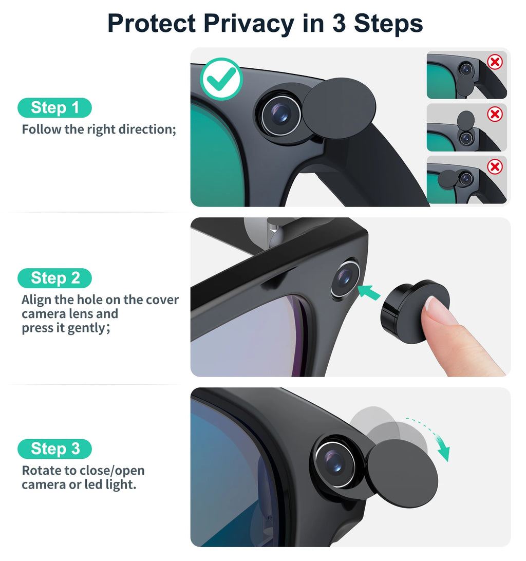 Rotating LED Light Cover Camera Lens Blocker for Smart AI Glasses,Privacy Slide Cap Cover, Safe Sunglasses Protector Accessory
