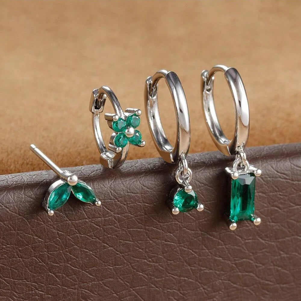 4pcs Fashion Cubic Zirconia Flower Hoop Earrings Set 18K Gold Plated Stainless Steel Stud Earring Piercing Jewelry aretes mujer