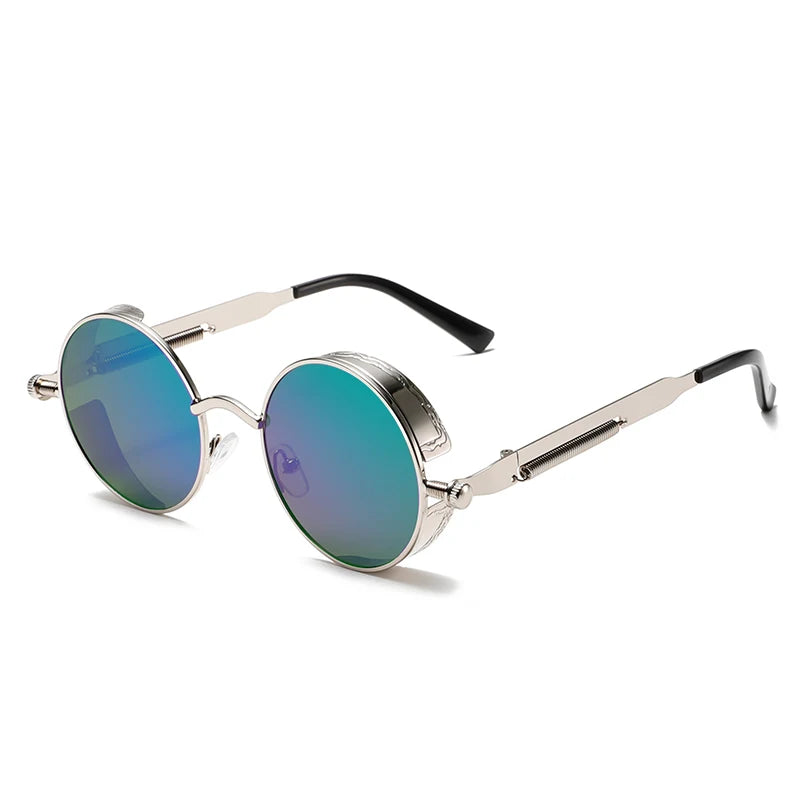KAMMPT New Fashion Steampunk Metal Shades Original Brand Design Round Decor Sunglasses Chic Vacation Beach Anti UV Sun Glasses