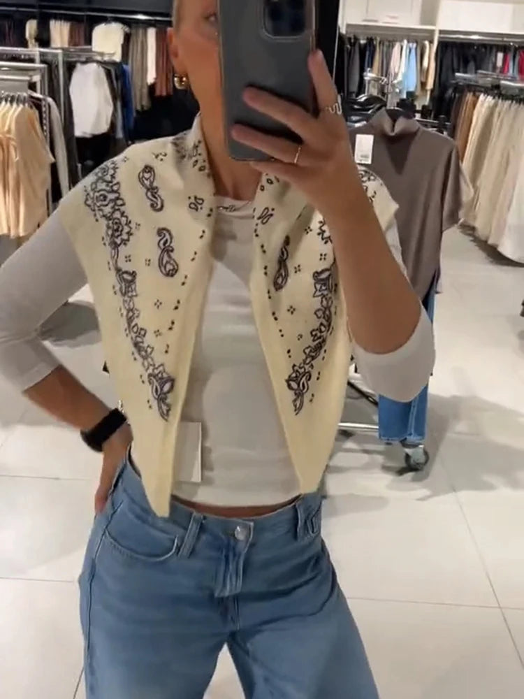 Casual Women Shawl Stand Neck Sleeveless Lace Up Irregular Print Female Cape 2026 Autumn Winter New Vintage Fashion Lady Outfit